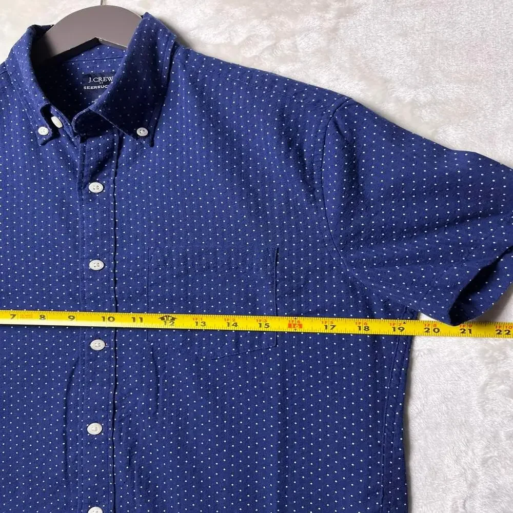 J Crew Seersucker Button Up Shirt Men's S Coastal Micro Dot Crumple Cotton Boat